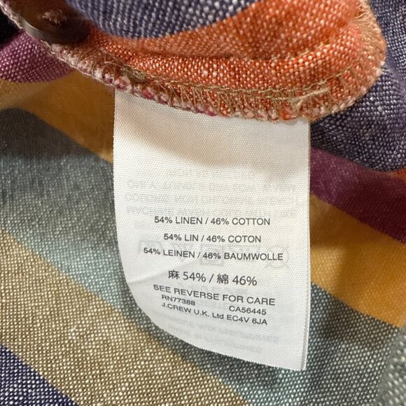 Madewell Striped Linen Short Sleeve Tie Front Shirt S Fall Rainbow Stripe - Picture 5 of 6